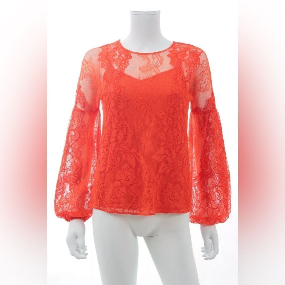 Maje Elegant Lace Women's Top - Vibrant Orange/red, M